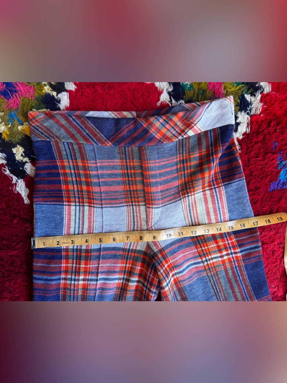 70s Vintage Plaid Knit Bellbottoms Sz Sm - Picture 7 of 9